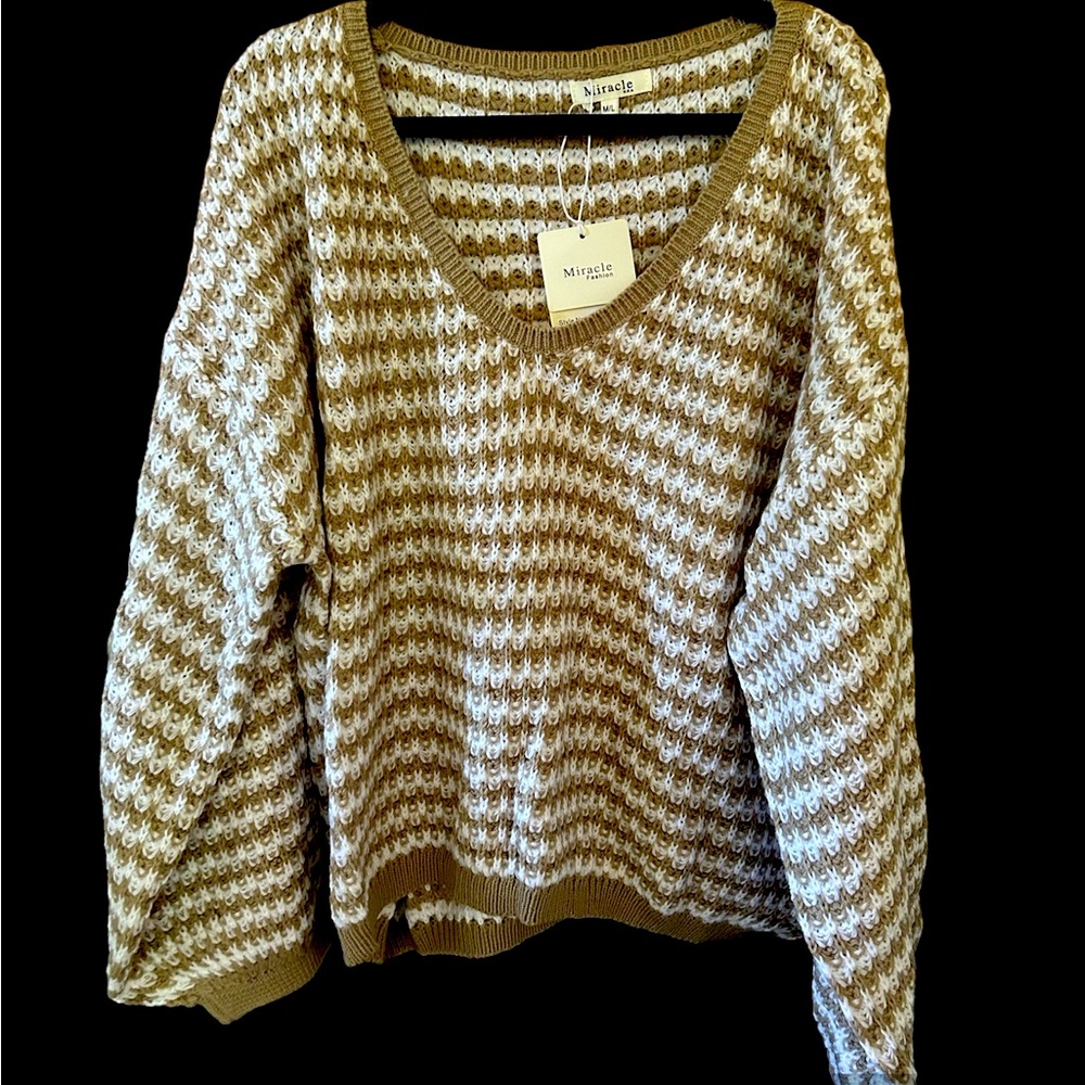 NWT Taupe and White Stripe Cropped Sweater